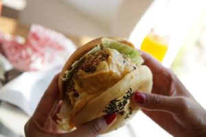 The best burger at this restauruant - the Chikita! at Marvin's Burgers in Playa Del Carmen