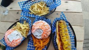 burgers and hot dog at Marvin's Burgers in Playa Del Carmen