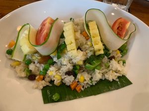 Vegan fried rice. Quite small and not overly flavourful, but was not bad. Needs soy sauce    at We Cafe in Phuket