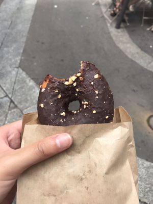 chocolate donut at Shakespeare and Company Cafe in Paris