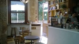 inside at Shakespeare and Company Cafe in Paris