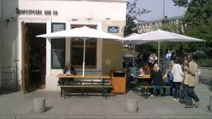 outside at Shakespeare and Company Cafe in Paris