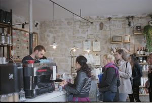 inside at Shakespeare and Company Cafe in Paris
