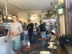 Inside at Shakespeare and Company Cafe in Paris