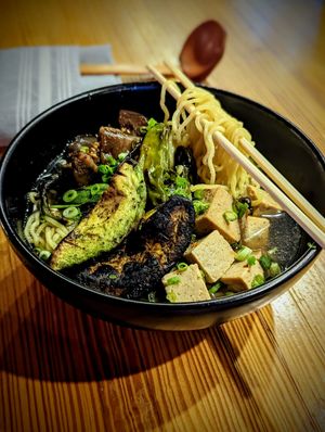 Veganized Ramen with Roasted Avocado and Marinated Tofu at Dashi in Durham