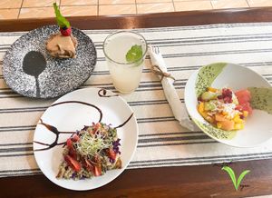 Sprouted toast, fruit salad, & cake. at Dreamcatcher by DW - Adults Only in San Juan