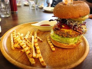 chickpea burger at Tofunia in Taipei