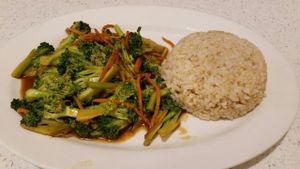 Broccoli with rice at Loving Hut in Garden Grove