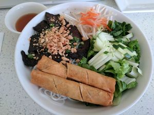 Vermicelli bowl with soy jerky - delicious! at Loving Hut in Garden Grove