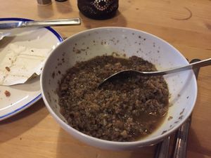 This was supposed to be mushroom soup (photo taken after I’d eaten as much as I could manage).  at The Button Warehouse in Macclesfield