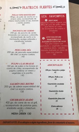 Menú - Platillos Fuertes at Calabacitas Tiernas Bistro in Zapopan