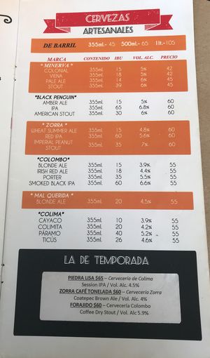 Menú - Cervezas Artesanales at Calabacitas Tiernas Bistro in Zapopan