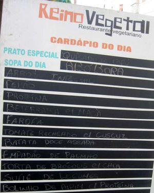 Menu at Reino Vegetal in Rio De Janeiro
