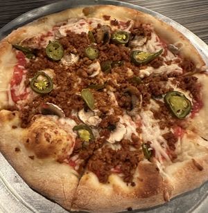 Vegan mozzarella, vegan chorizo, jalapeños, mushrooms. Vegan ranch not photoed   at Gourmet Pizza Company in Tampa