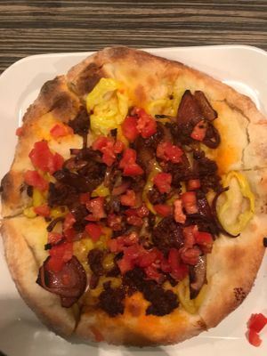 Pizza with meatless chorizo at Gourmet Pizza Company in Tampa