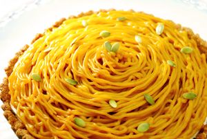 Winter squash tart. You need to make a reservation for this gluten-free vegan tart 2 days prior to your coming. Possible to eat in/take away. Contact 04-7163-8399 at Hiryu in Kashiwa