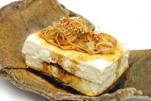 This HIRYU's tofu tastes great! it contains ground black sesame powder and sesame oil.  at Hiryu in Kashiwa