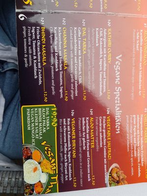 Vegane Karte at Little India in Koenigstein