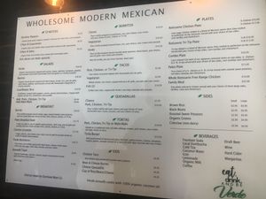Menu at Verde Mexican Rotisserie in Meyers
