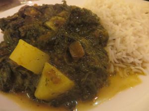no. 31 saag paneer (spinach, freshly ground spices, basmati rice - vegan version without cream cheese and cheese) at Star of India in Saarbrucken