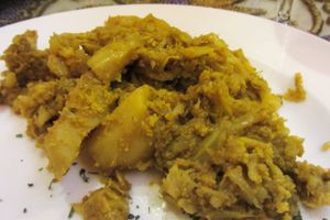 no. 33 aloo gobi (cauliflower, potatoes, northern Indian masala sauce, onions, garlic, ginger, tomatoes, spices) & dal (red lentils, spice mix, sauce without butter) with basmati rice at Star of India in Saarbrucken