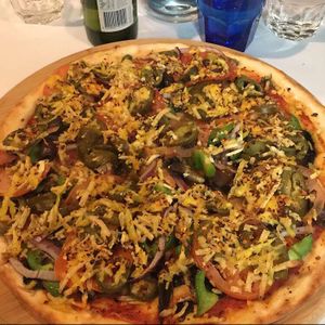 vegetarian pizza with vegan cheese and chilli at Allambie Pizza Shop in Allambie Heights