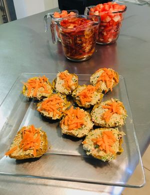 Delicious dehydrated bagels.  Herb loaded pumpkin seed pate served with carrot on top. Add amaranth sprouts for more beauty and flavor!
Learn how to do this with a wellness retreat that is offered there. at Ann Wigmore Natural Health Institute in Aguada