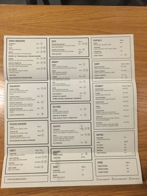 Menu at Bujna in Katowice