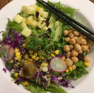 avocado, chickpeas and pineapple salad at Ru if Vegan in Shanghai