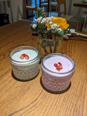 Creamy yoghurt desserts with freeze dried strawberries at Ru if Vegan in Shanghai