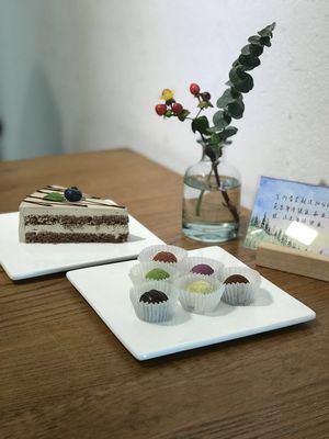 Vegan mocha cake (didn’t taste like chocolate at all) and chocolate truffles  at Ru if Vegan in Shanghai