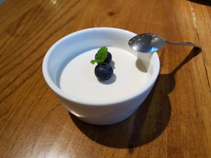 Cheese lemon mousse. Best dessert I've tasted here our of chocolate cake and moka cake. Very fresh lemon flavour with crunchy nuts at the bottom. 9/10 at Ru if Vegan in Shanghai