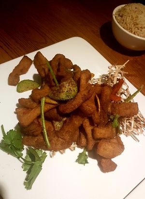 Fried soy protein. Very nice. at Ru if Vegan in Shanghai