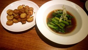 Delicious potatoes and broccoli at Ru if Vegan in Shanghai
