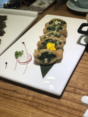 Tofu skins stuffed with veggies at Ru if Vegan in Shanghai