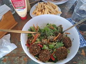 Falafel salad and fries at El Sultan in Oaxaca