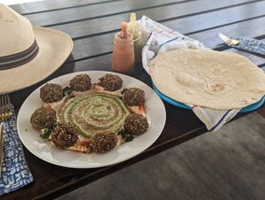 Hummus with falafel plate. Comes with one tortilla bread at El Sultan in Oaxaca