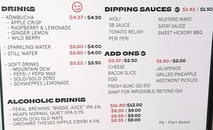 drink menu at Soul Burger in Glebe