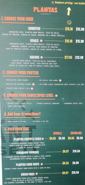 menu (of Plantas Taqueria) at Soul Burger in Glebe