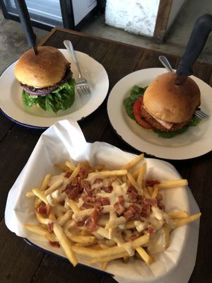 Two burgers and loaded fries at Soul Burger in Glebe