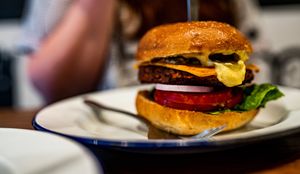 BBQ BACON -
Plant-based Beef, Baby Cos Lettuce, Tomato, Spanish Onions, Plant-based Bacon, BBQ Sauce and Herbed Mayo at Soul Burger in Glebe