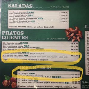 Menu at MaxFoods Market in Brasilia