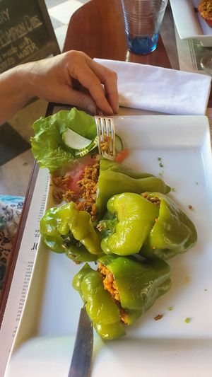 Stuffed peppers (few bites taken already) at La Redaccion in Trinidad