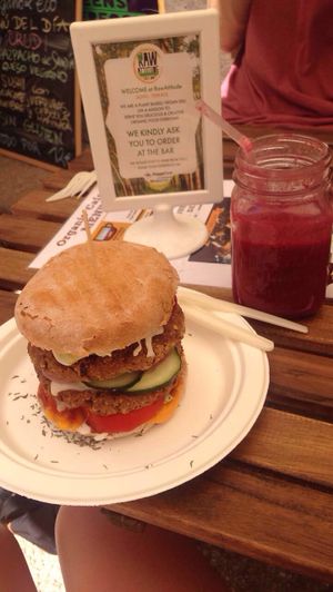 veggie burger with beet juice! at RawAttitude in Malaga