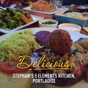 Falafel, broccoli salad, beetroot sauce , stuffed beetroot with polenta  at Stephan's 5 Elements Kitchen in Portlaoise