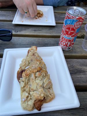 Vegan almond croissant  at Pilgrims Coffee House in Lindisfarne