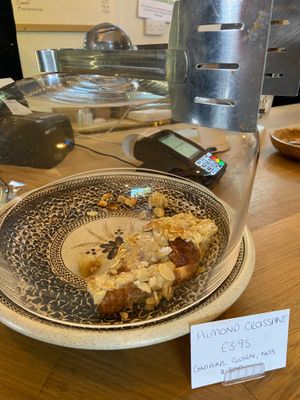 Vegan almond croissant  at Pilgrims Coffee House in Lindisfarne