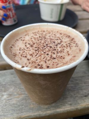 Oat hot chocolate  at Pilgrims Coffee House in Lindisfarne