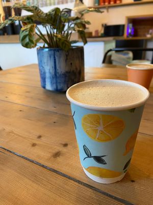 A very welcome oat chai latte on a chilly Northumberland day!  at Pilgrims Coffee House in Lindisfarne