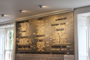 The menu (with clearly labelled vegan options!) at Pilgrims Coffee House in Lindisfarne